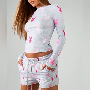 PLAYBOY Bunny Gray and Pink Lounge 2 piece Set- Size M/L